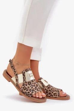 Zazoo 40385 Damskie Skórzane Sandały W Panterkę Brązowe