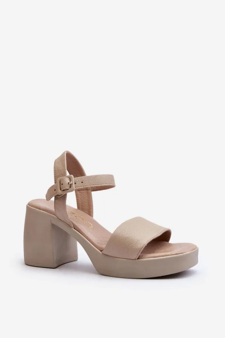 Zazoo 40386 Damskie Skórzane Sandały Na Klocku Beżowe
