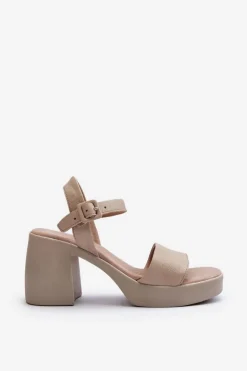 Zazoo 40386 Damskie Skórzane Sandały Na Klocku Beżowe