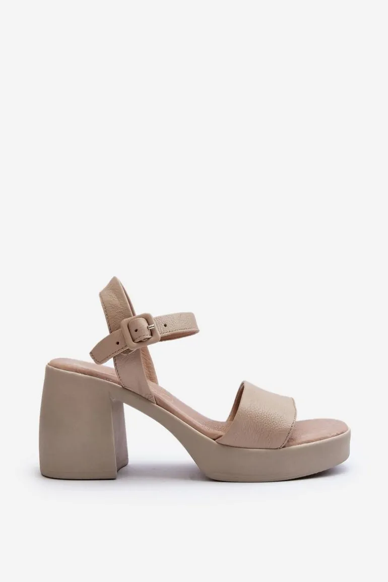Zazoo 40386 Damskie Skórzane Sandały Na Klocku Beżowe