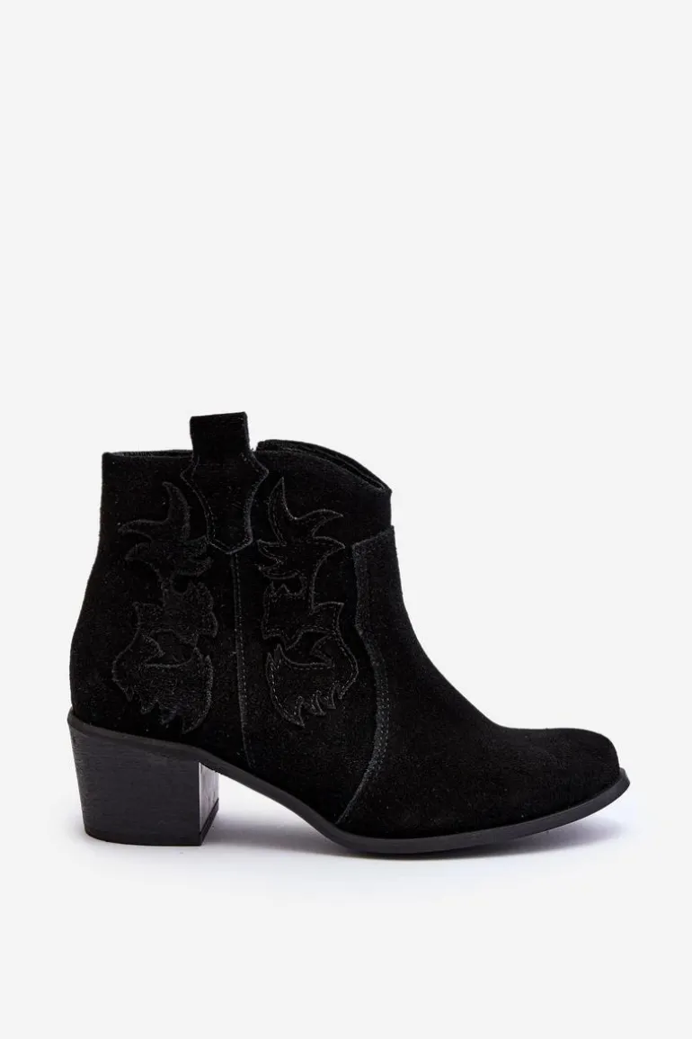Zazoo 3426 Damskie Zamszowe Botki Kowbojki Czarne