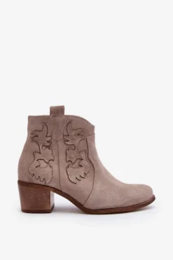 Zazoo 3426 Damskie Zamszowe Botki Kowbojki Cappucino