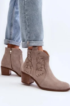 Zazoo 3426 Damskie Zamszowe Botki Kowbojki Cappucino