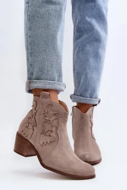 Zazoo 3426 Damskie Zamszowe Botki Kowbojki Cappucino