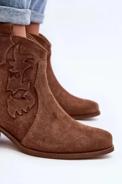 Zazoo 3426 Damskie Zamszowe Botki Kowbojki Brązowe