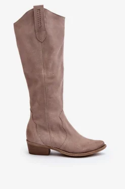 Zazoo 3427 Damskie Zamszowe Kozaki Kowbojki Cappuccino