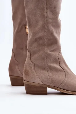 Zazoo 3427 Damskie Zamszowe Kozaki Kowbojki Cappuccino