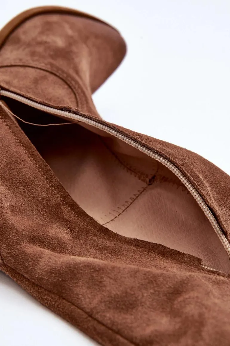 Zazoo 3427 Damskie Zamszowe Kozaki Kowbojki Brązowe