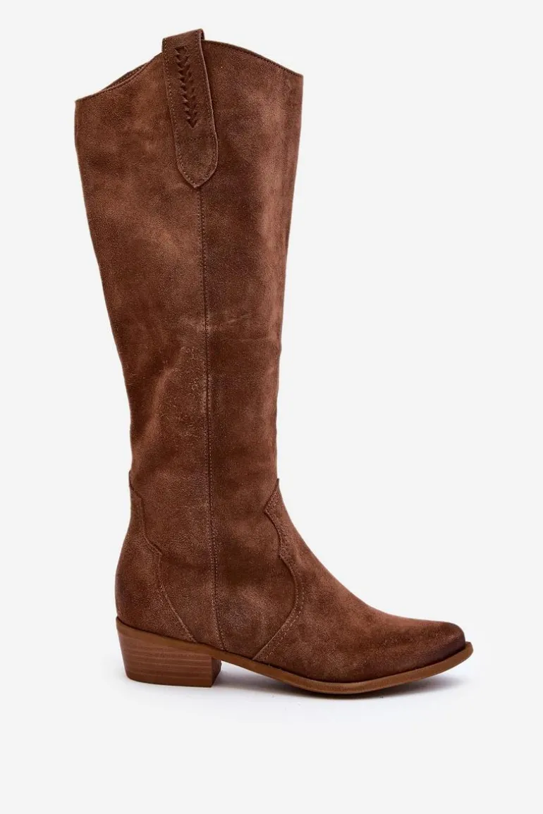 Zazoo 3427 Damskie Zamszowe Kozaki Kowbojki Brązowe