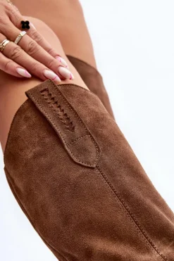 Zazoo 3427 Damskie Zamszowe Kozaki Kowbojki Brązowe