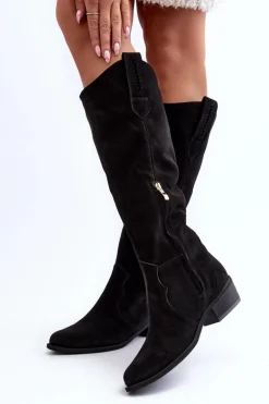 Zazoo 3427 Damskie Zamszowe Kozaki Kowbojki Czarne