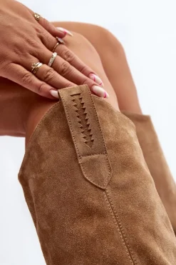 Zazoo 3427 Damskie Zamszowe Kozaki Kowbojki Beżowe