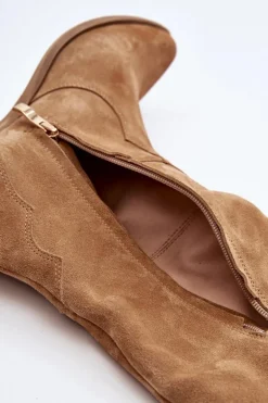 Zazoo 3427 Damskie Zamszowe Kozaki Kowbojki Beżowe