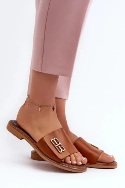 Zazoo 40384 Eleganckie Skórzane Klapki Damskie Brązowe