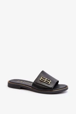 Zazoo 40384 Eleganckie Skórzane Klapki Damskie Czarne