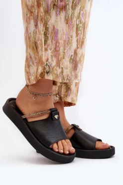 Zazoo 2896 Klapki Damskie Skórzane Czarne