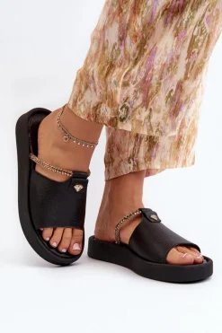 Zazoo 2896 Klapki Damskie Skórzane Czarne