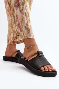 Zazoo 2896 Klapki Damskie Skórzane Czarne