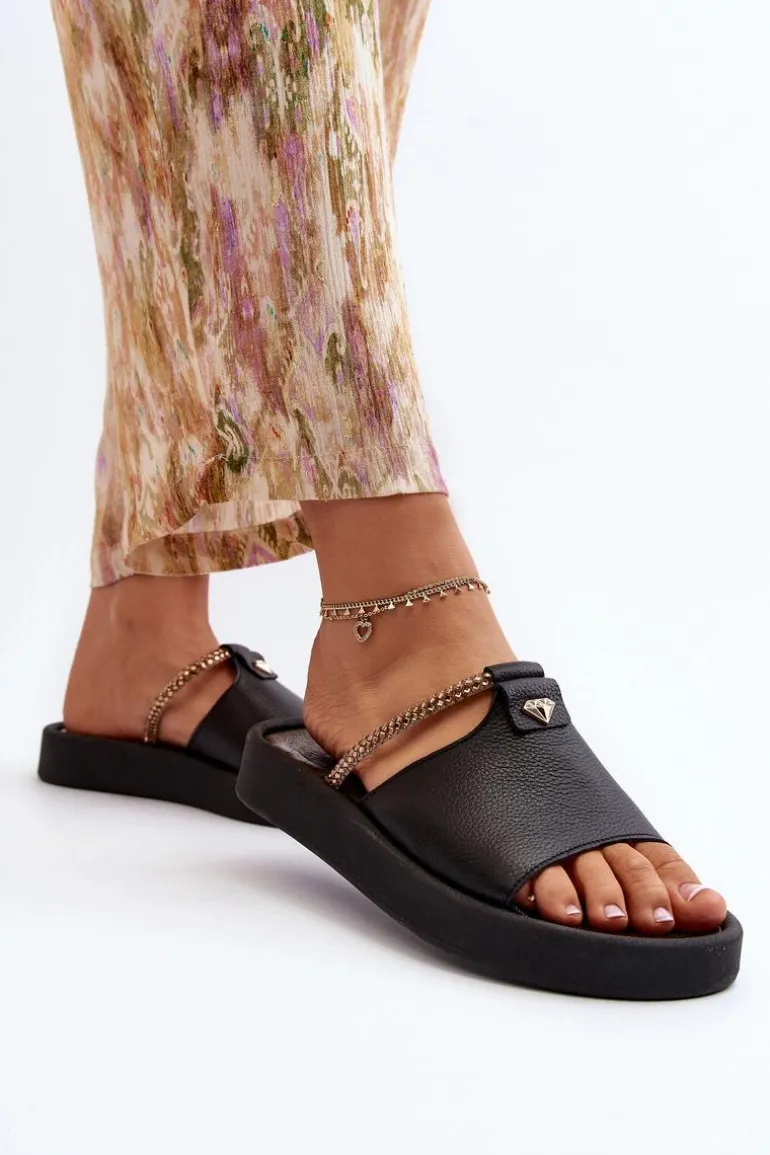 Zazoo 2896 Klapki Damskie Skórzane Czarne