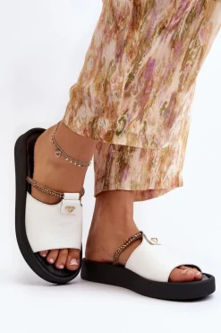 Zazoo 2896 Klapki Damskie Skórzane Białe