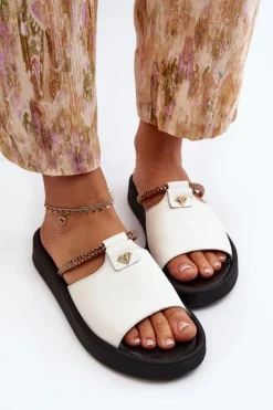 Zazoo 2896 Klapki Damskie Skórzane Białe