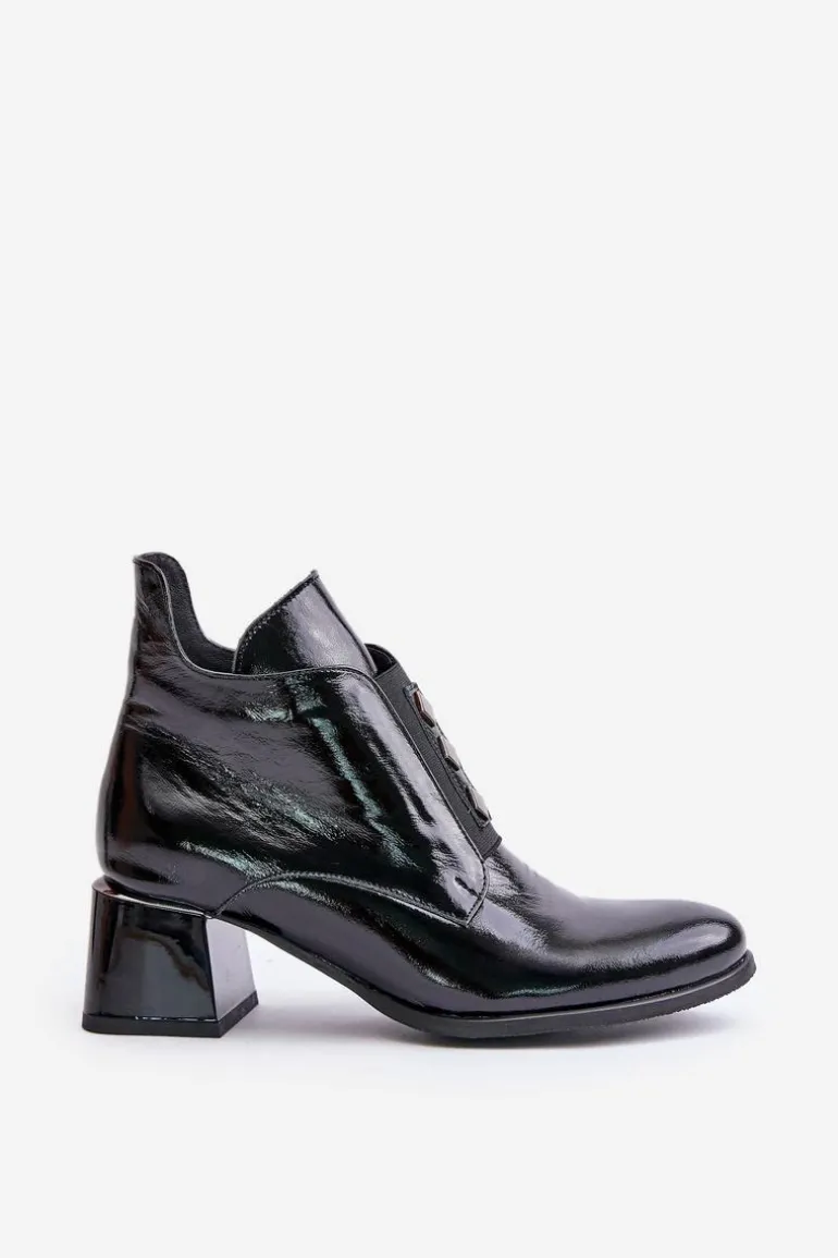 Zazoo 60504 Lakierowane Botki Na Klocku Ocieplane Czarne