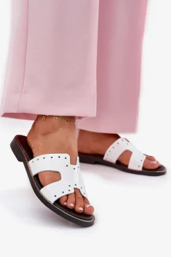 Zazoo 40326 Lakierowane Damskie Klapki Z Ozdobnymi Wycięciami Białe