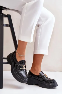 Zazoo 20176 Lakierowane Półbuty Mokasyny Damskie Ze Skóry Naturalnej Czarne