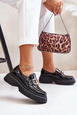 Zazoo 20176 Lakierowane Półbuty Mokasyny Damskie Ze Skóry Naturalnej Czarne