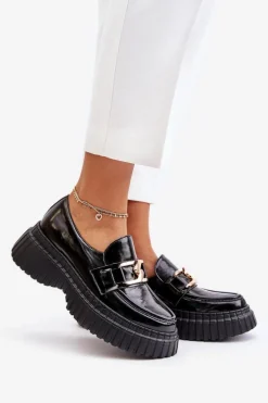Zazoo 20176 Lakierowane Półbuty Mokasyny Damskie Ze Skóry Naturalnej Czarne