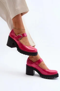 Zazoo 20166 Lakierowane Skórzane Czółenka Fuksja