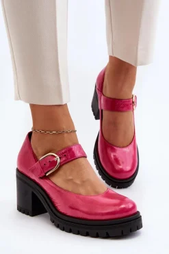 Zazoo 20166 Lakierowane Skórzane Czółenka Fuksja