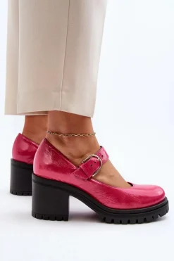 Zazoo 20166 Lakierowane Skórzane Czółenka Fuksja