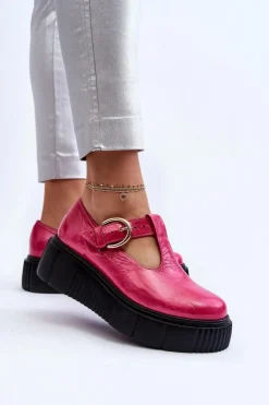 Zazoo 20102 Modne Lakierowane Półbuty Na Masywnej Platformie Fuksja