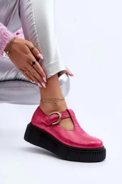 Zazoo 20102 Modne Lakierowane Półbuty Na Masywnej Platformie Fuksja