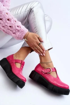 Zazoo 20102 Modne Lakierowane Półbuty Na Masywnej Platformie Fuksja