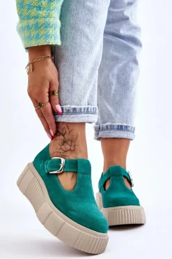 Zazoo 20102 Modne Zamszowe Półbuty Na Masywnej Platformie Zielone