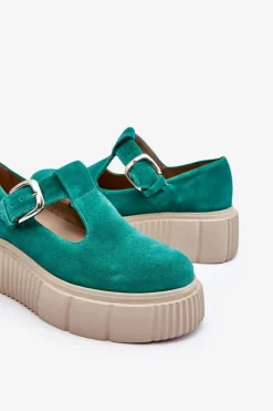 Zazoo 20102 Modne Zamszowe Półbuty Na Masywnej Platformie Zielone