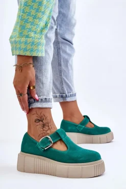 Zazoo 20102 Modne Zamszowe Półbuty Na Masywnej Platformie Zielone