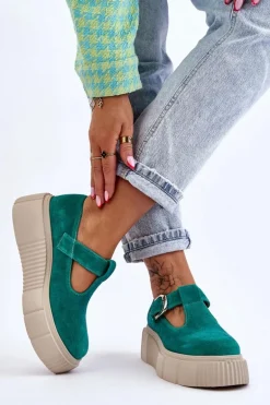 Zazoo 20102 Modne Zamszowe Półbuty Na Masywnej Platformie Zielone