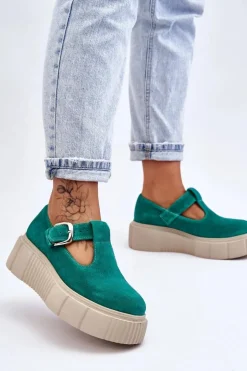 Zazoo 20102 Modne Zamszowe Półbuty Na Masywnej Platformie Zielone