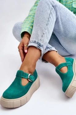 Zazoo 20102 Modne Zamszowe Półbuty Na Masywnej Platformie Zielone