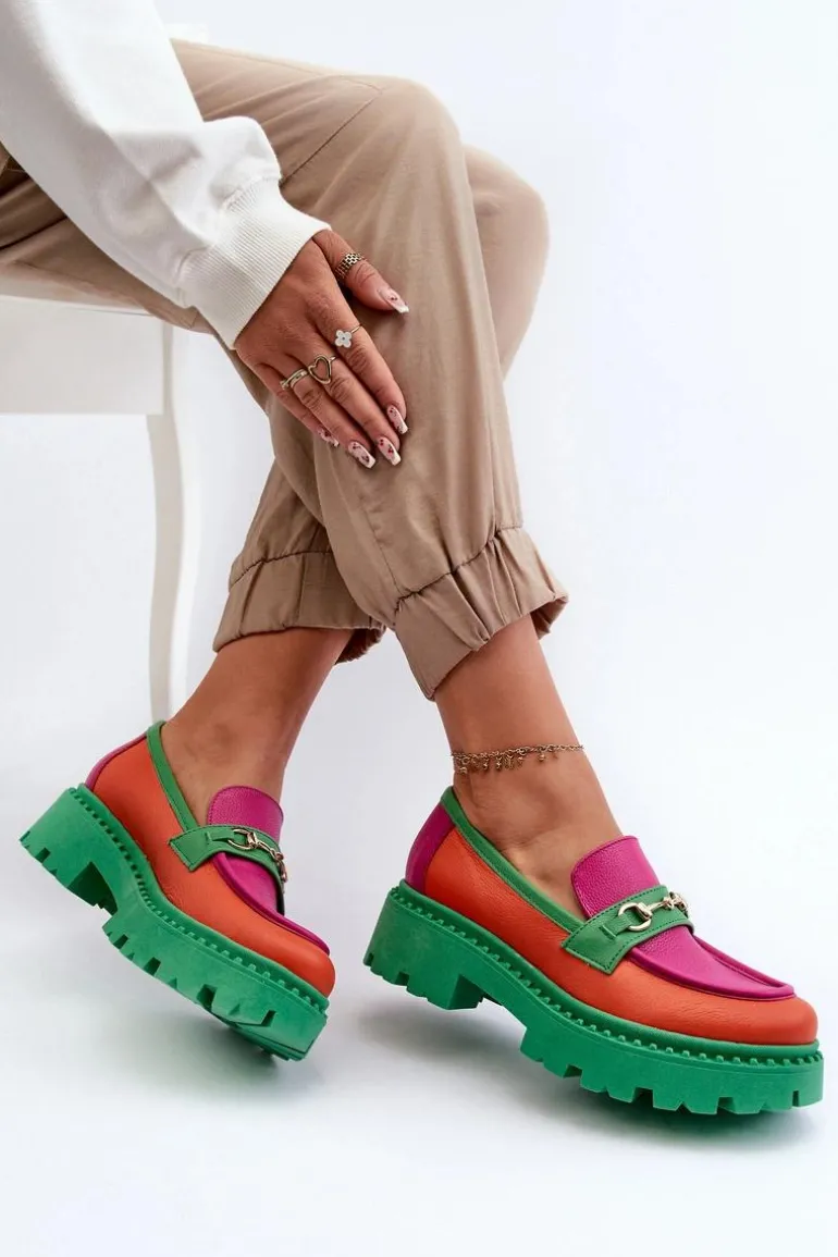 Zazoo 3476 Mokasyny Skórzane Damskie Zielone