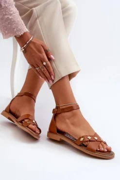 Zazoo 40378 Płaskie Skórzane Sandały Damskie Brązowe