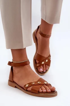 Zazoo 40378 Płaskie Skórzane Sandały Damskie Brązowe