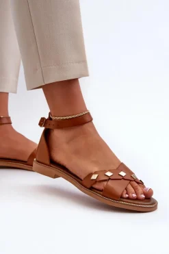 Zazoo 40378 Płaskie Skórzane Sandały Damskie Brązowe