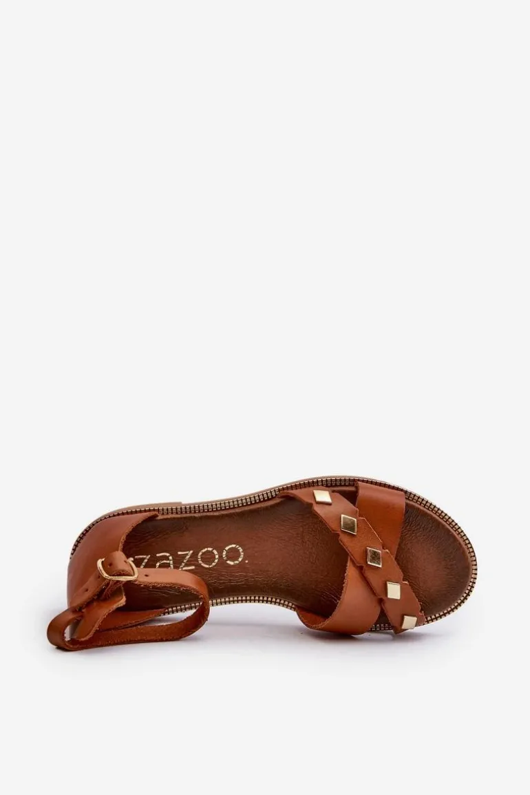 Zazoo 40378 Płaskie Skórzane Sandały Damskie Brązowe