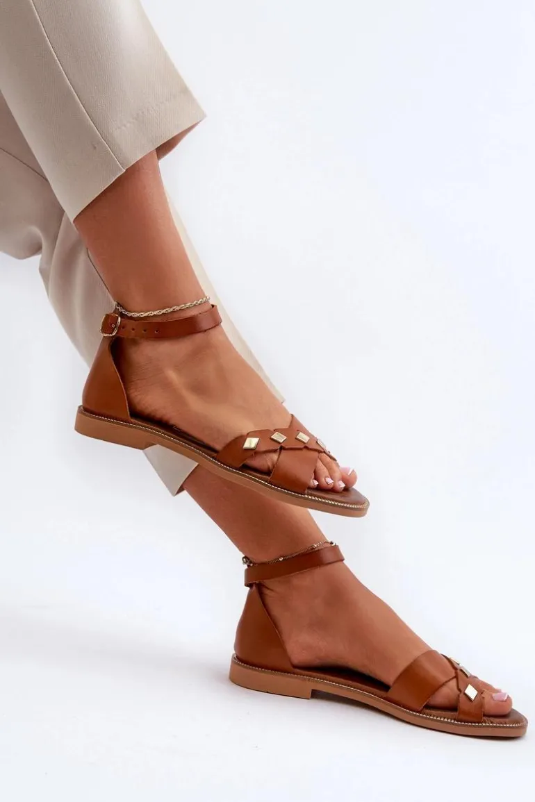 Zazoo 40378 Płaskie Skórzane Sandały Damskie Brązowe