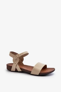 Zazoo 40027 Płaskie Skórzane Sandały Damskie Beżowe