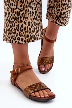 Zazoo 40027 Płaskie Skórzane Sandały Damskie Miedziane